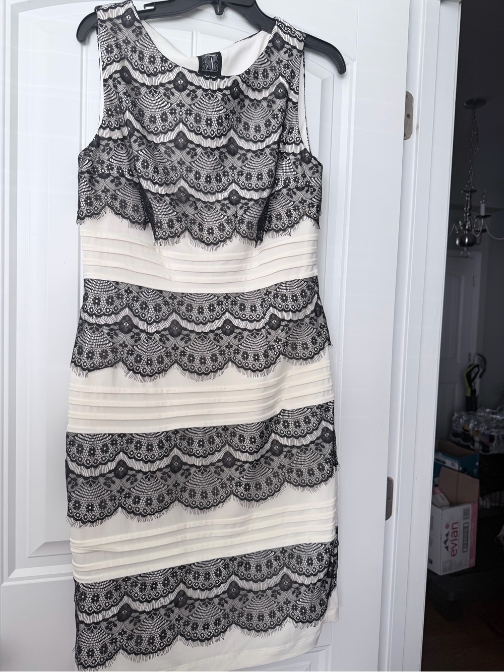 Jax Black Lace Overlay on Cream Midi Dress